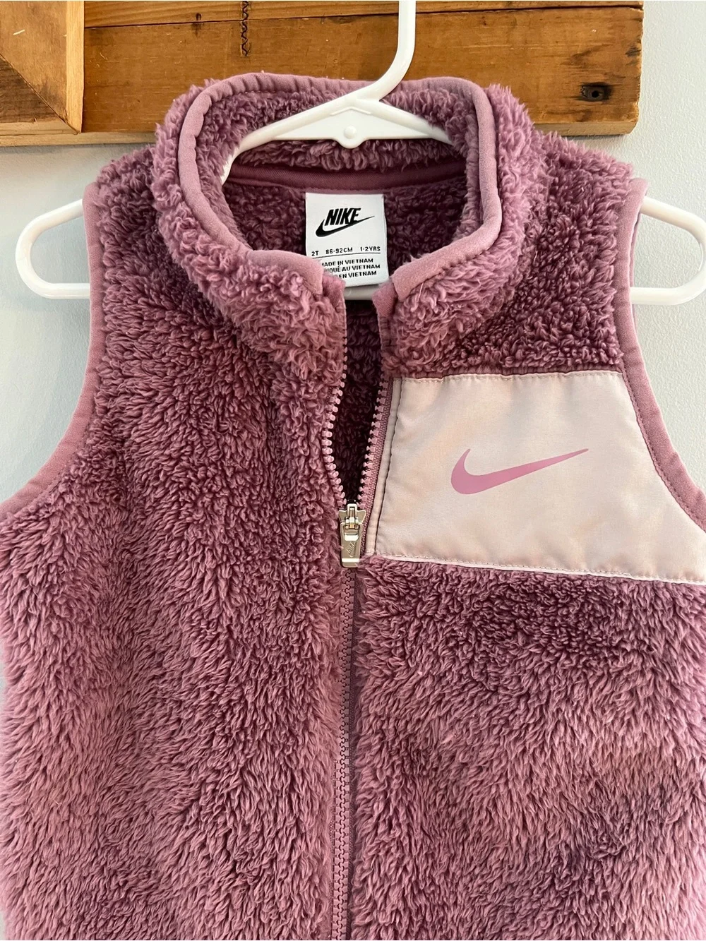 Nike Toddler Sherpa Fleece Vest Pink Purple Full Zip Swoosh 2T
